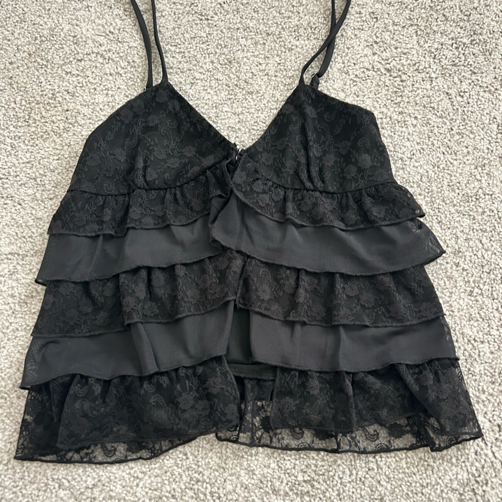 Edikted Black Lace Ruffle Top